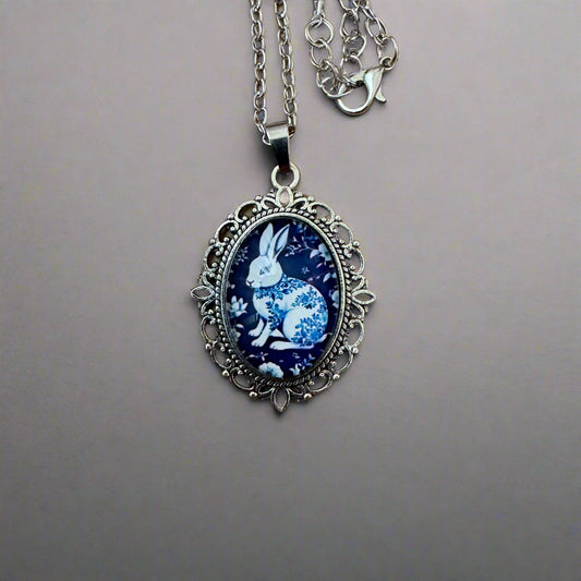 Antique Inspired Floral Bunny Necklace