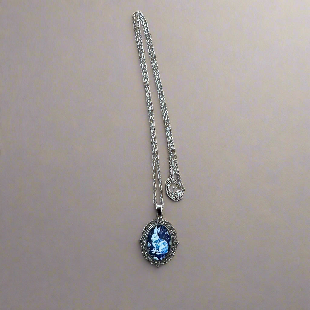Antique Inspired Floral Bunny Necklace