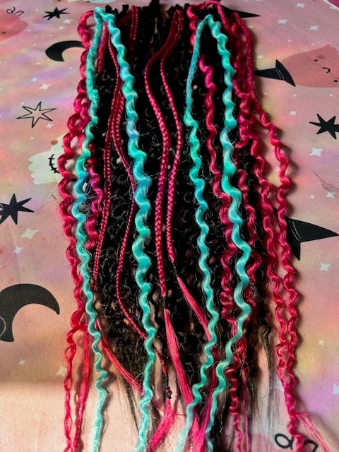 Black, Magenta, and Teal Dreadlocks
