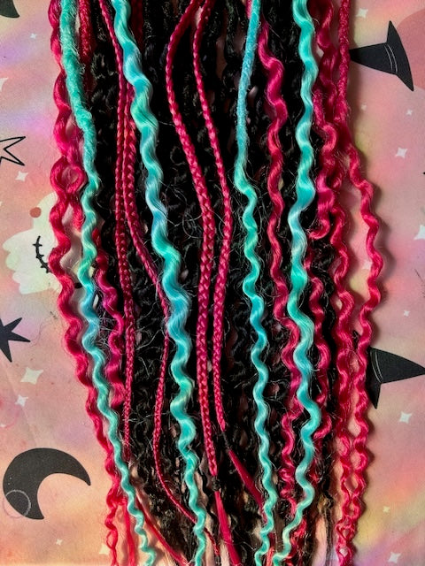 Black, Magenta, and Teal Dreadlocks