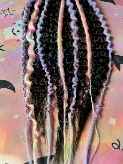 Black With Pastel Pink & Purple Dreadlocks