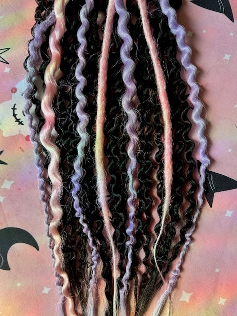 Black With Pastel Pink & Purple Dreadlocks