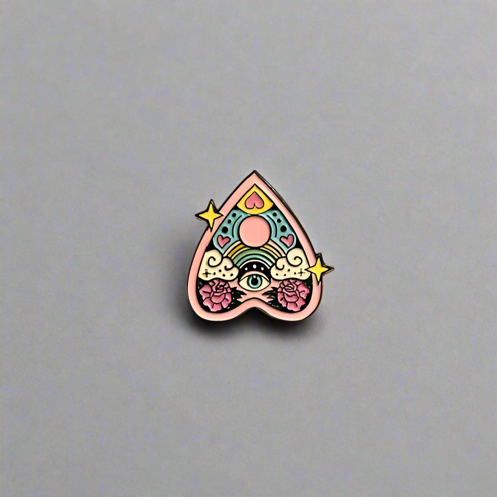 Colorful patch with geometric design on a gray surface